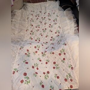 Vintage Quality Curtains By K-B-C Phila Twin Bedspread White Red Roses Ruffle